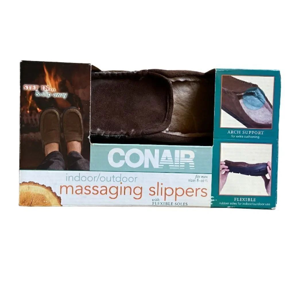 NWB Conair Massaging Brown Slipper Slip On Size 8-10